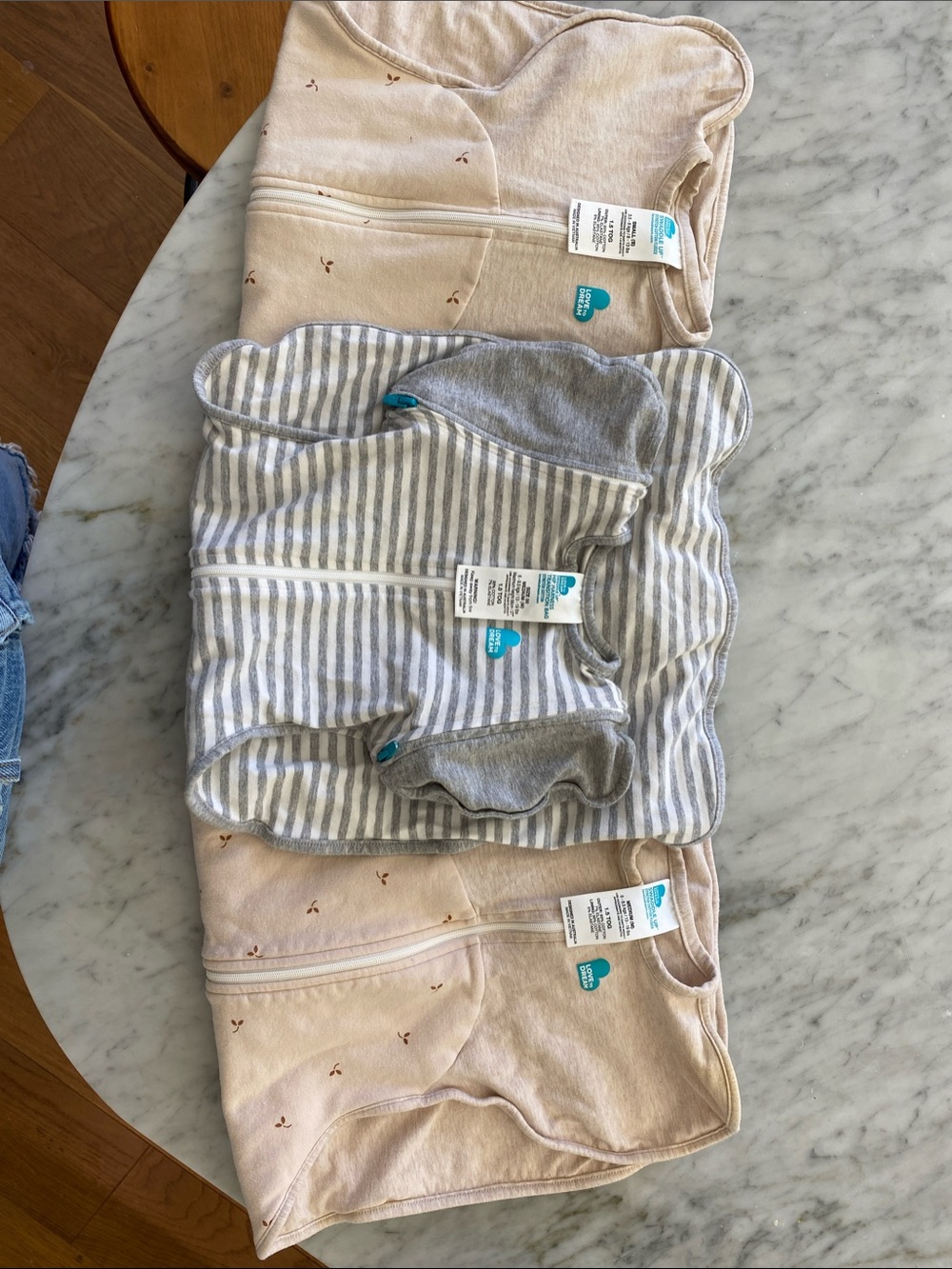 Bundle 3 Love to Dream Sleep Sacks - Light Pink & Gray Stripe, S & M